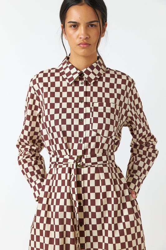 Sylvester | Checkers Shirt Dress | Brown Ivory | Palm Boutique