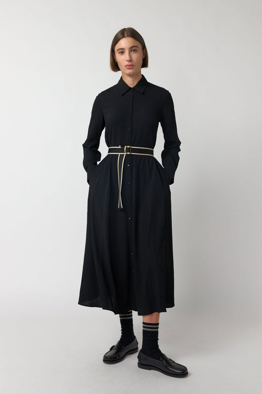 Sylvester | Crinkle Shirt Dress | Black | Palm Boutique