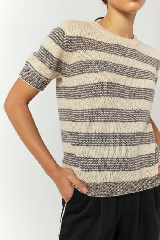 Sylvester | Riley Stripe Top | Porcelain/Grey | Palm Boutique