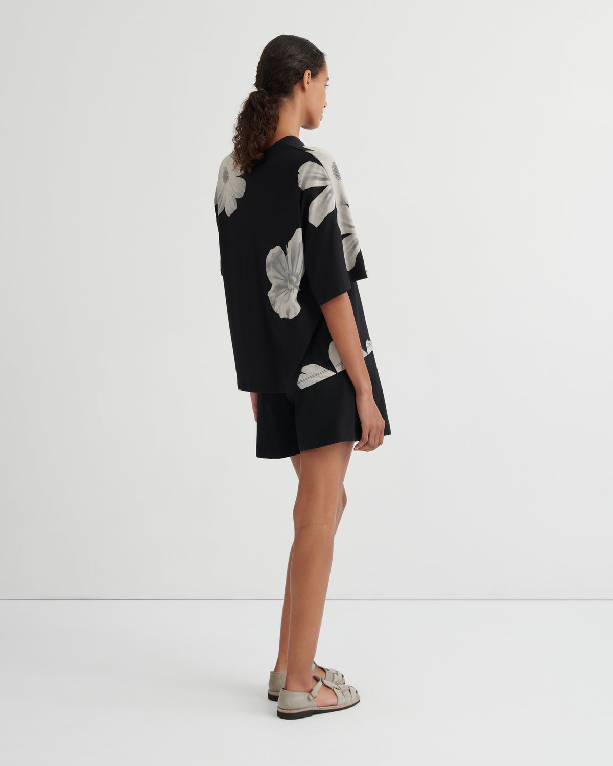 Oversized Boxy Tee | Monochrome Floral