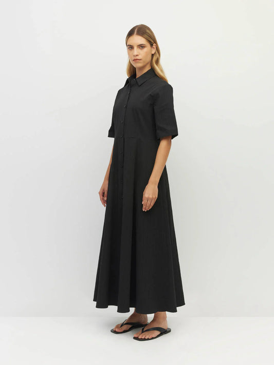Delphi Dress (Thread Line Cotton) Black Linear