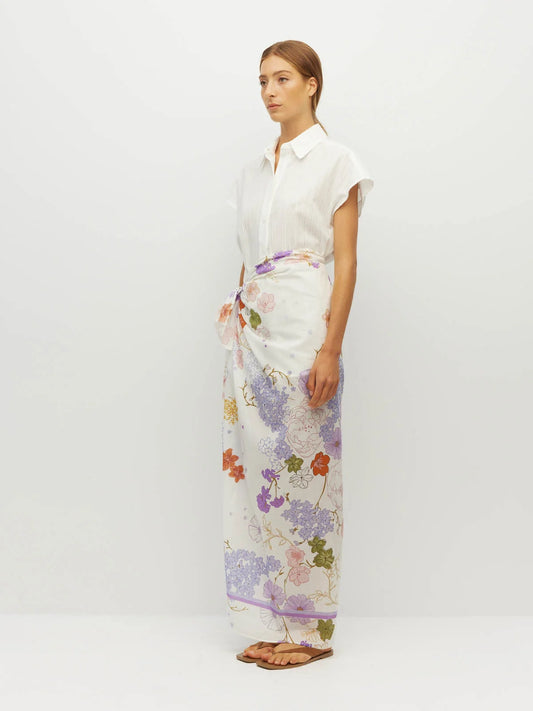 Border Sarong (Afterglow Floral Cotton) Blanc