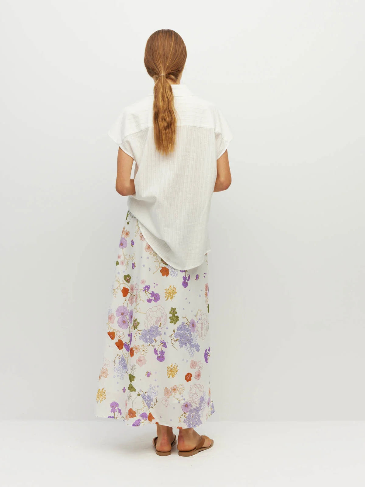 Em Skirt (Afterglow Floral Cotton) Blanc