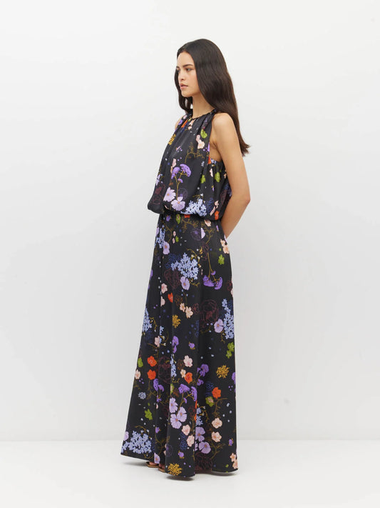 Aria Dress (Afterglow Floral Twill) Noir