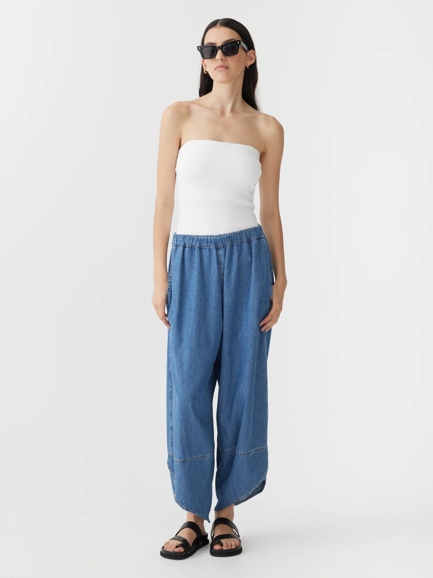 bassike | Denim Split Hem Pant | Authentic Blue | Palm Boutique