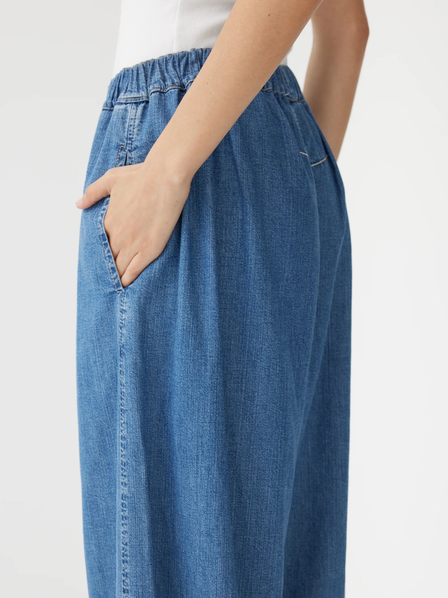 bassike | Denim Split Hem Pant | Authentic Blue | Palm Boutique