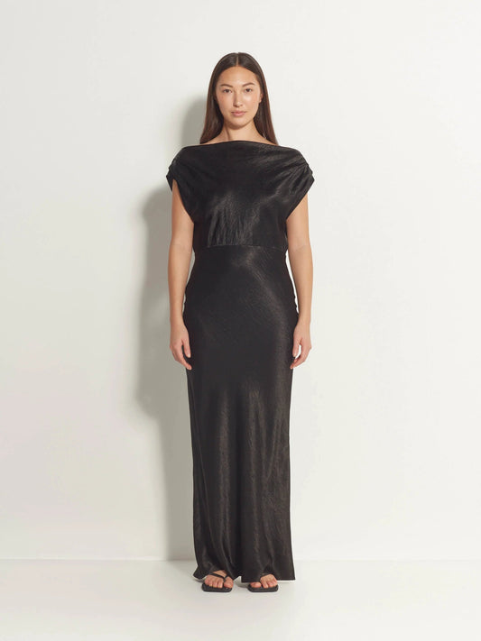 Juliette Hogan | Monaco Dress | Black Crushed Satin | Palm Boutique