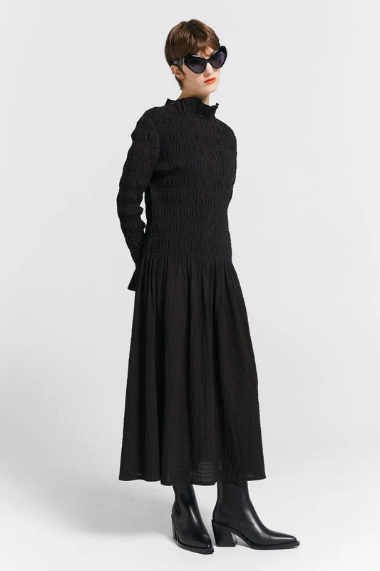 Karen Walker | Keiko Crinkle Cotton Dress | Black | Palm Boutique