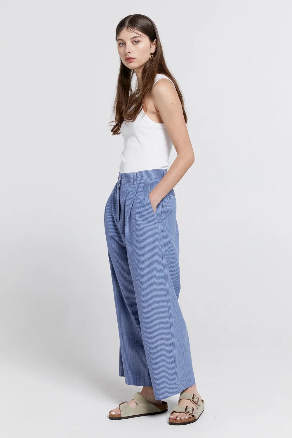 Karen Walker | Seersucker Workwear Pants | Blue | Palm Boutique