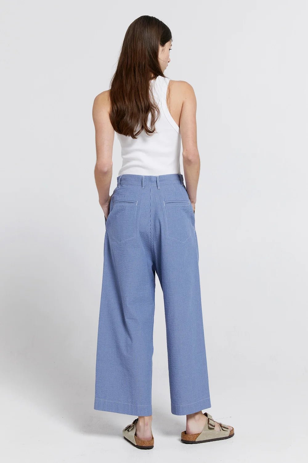 Karen Walker | Seersucker Workwear Pants | Blue | Palm Boutique
