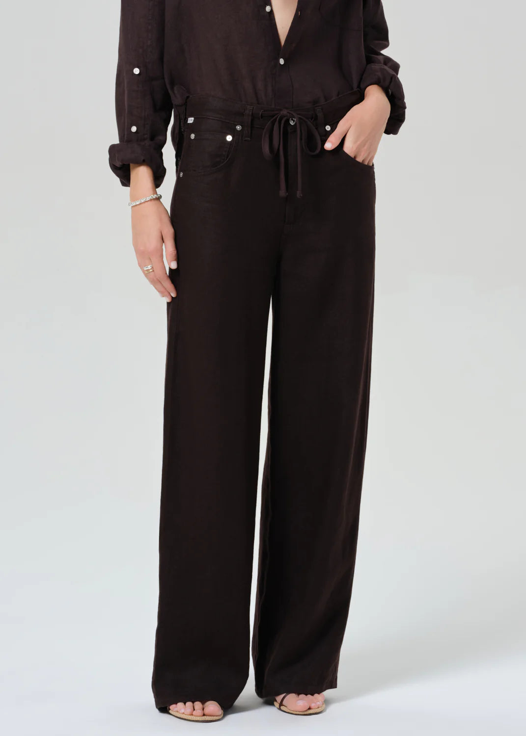 Brynn Drawstring Trouser | Chocolate Linen