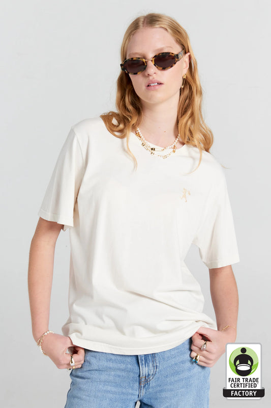 Embroidered Runaway Girl Classic T-Shirt | Ecru