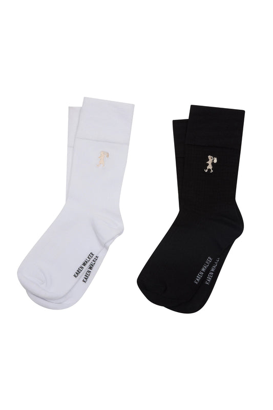 Runaway Embroidered Socks 2 Pack | Black/White