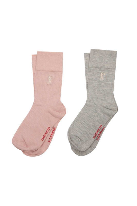 Runaway Embroidered Socks 2 Pack | Blush/Light Grey