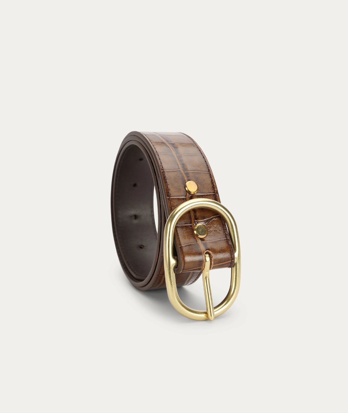 Wide Belt Oval Buckle | Toffee Croc