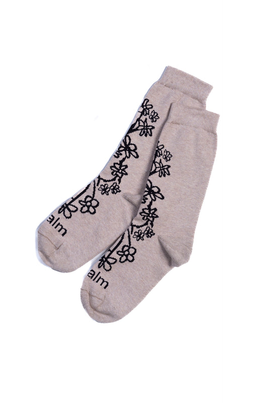 Floral Crew Sock | Fawn/Black