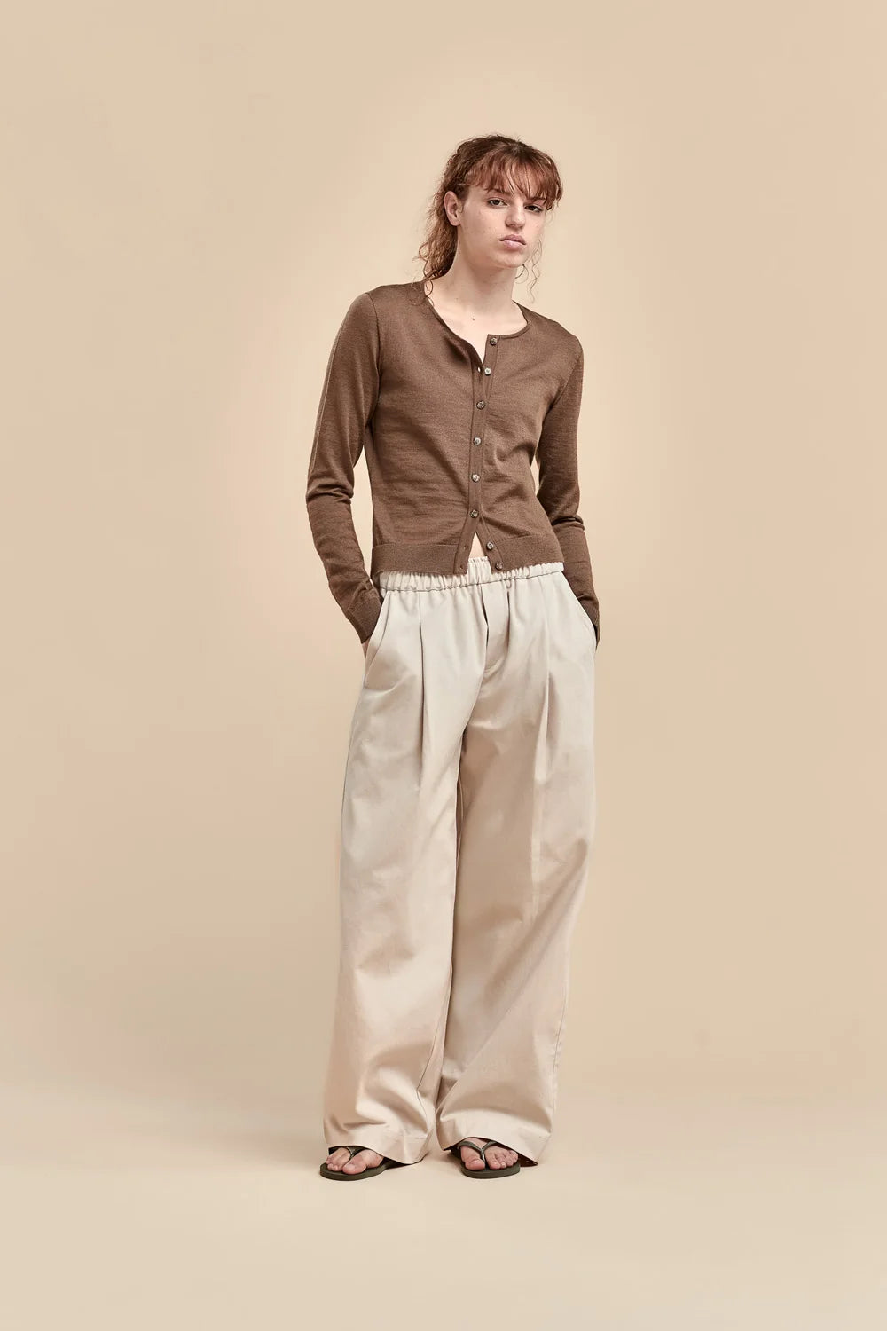 Merino Crop Crew Cardi | Truffle