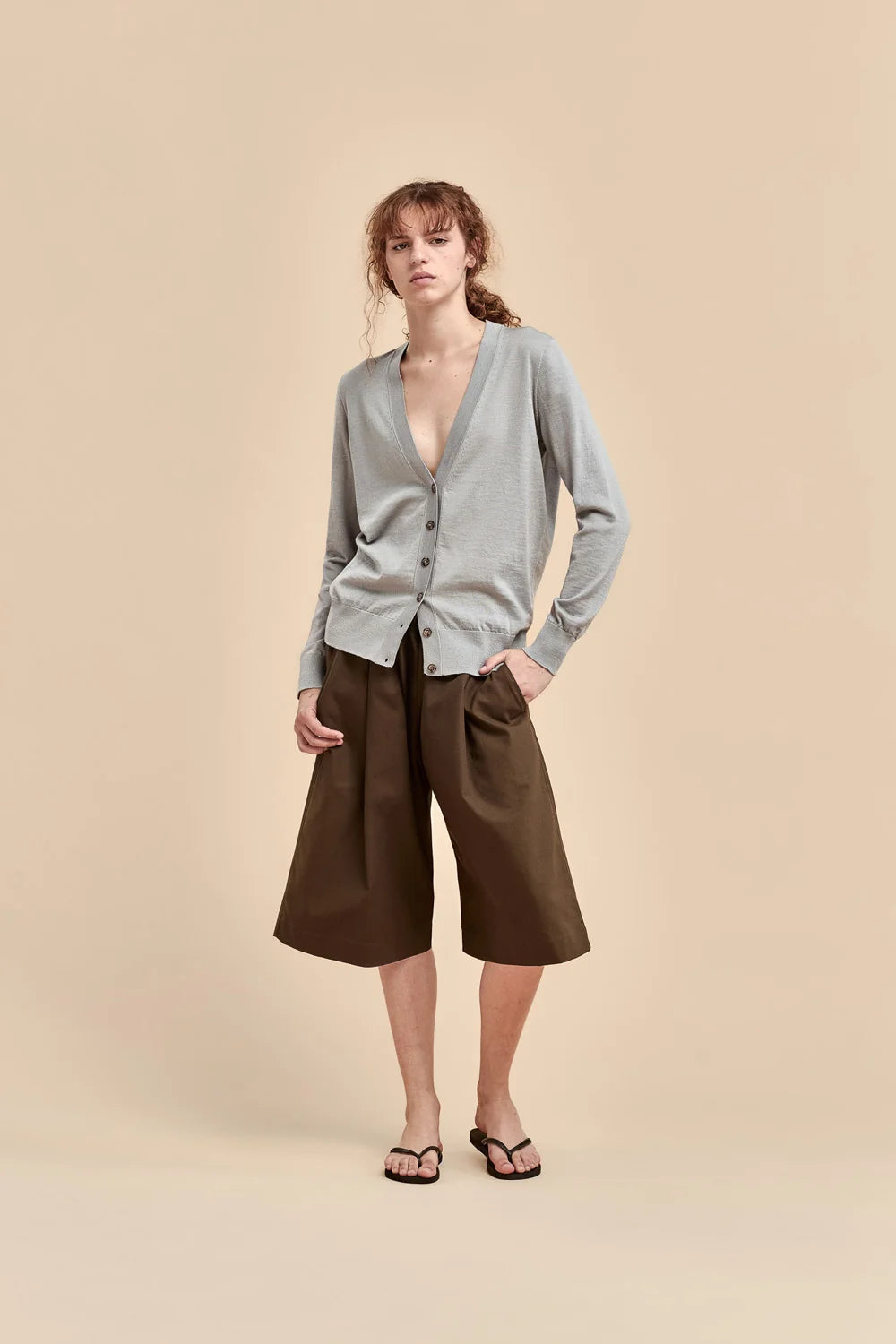 Merino Long V Cardigan | Tin