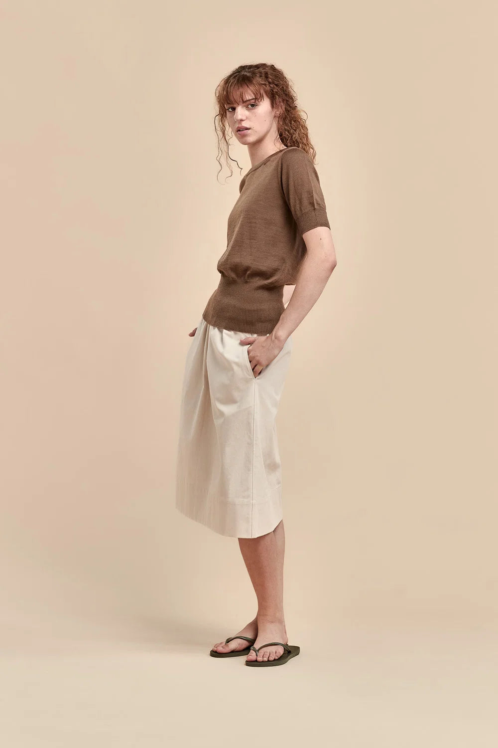 Merino High Rib T-Shirt | Truffle