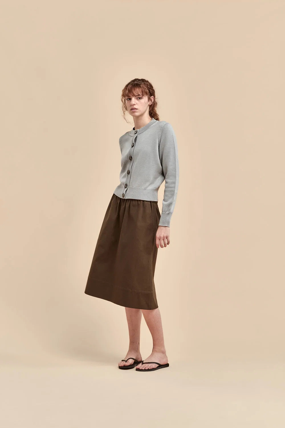 Merino Crew Neck Cardigan | Tin