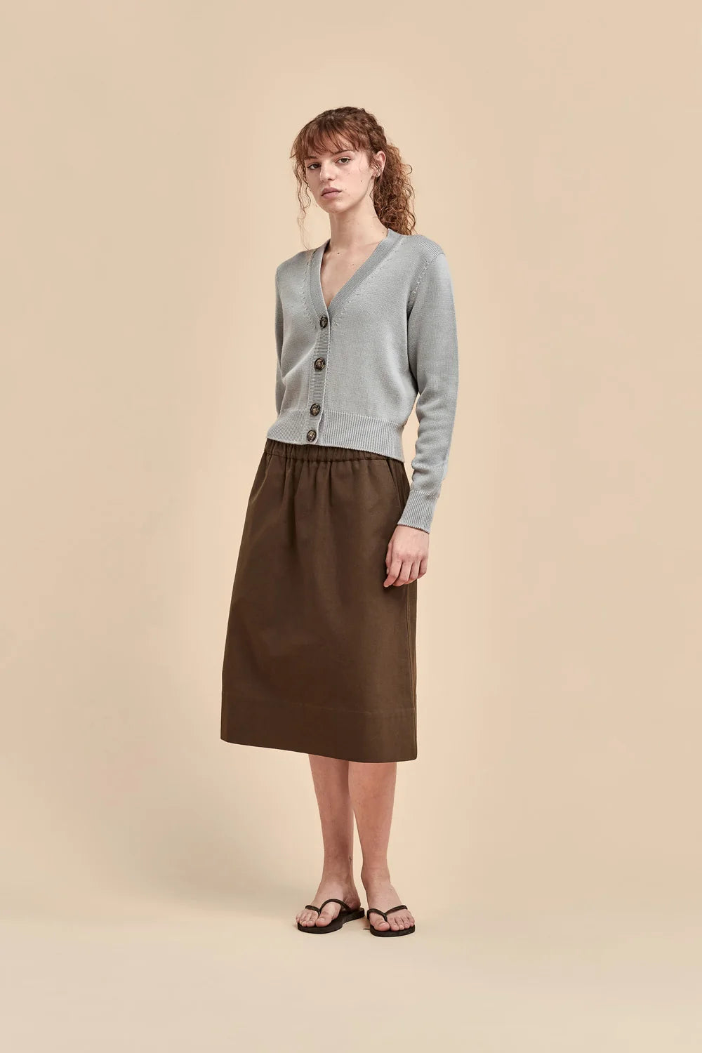 Merino V Neck Cardigan | Tin