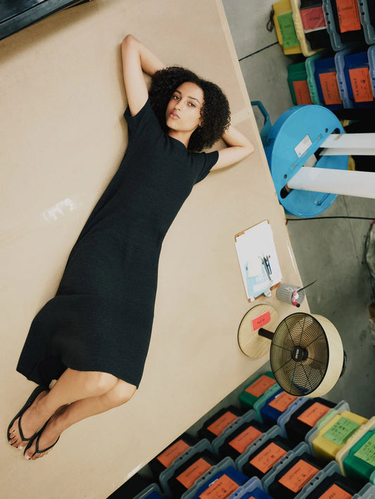 Cotton Waffle Dress | Black Charcoal