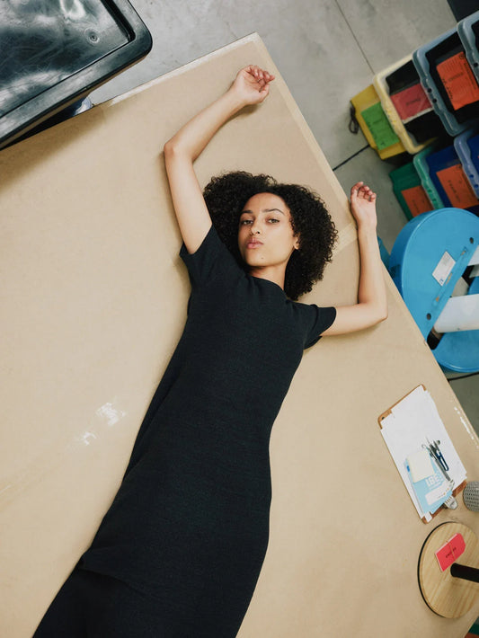 Cotton Waffle Dress | Black Charcoal