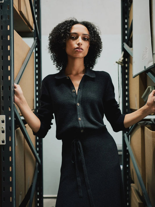Cotton Waffle Wrap | Black Charcoal