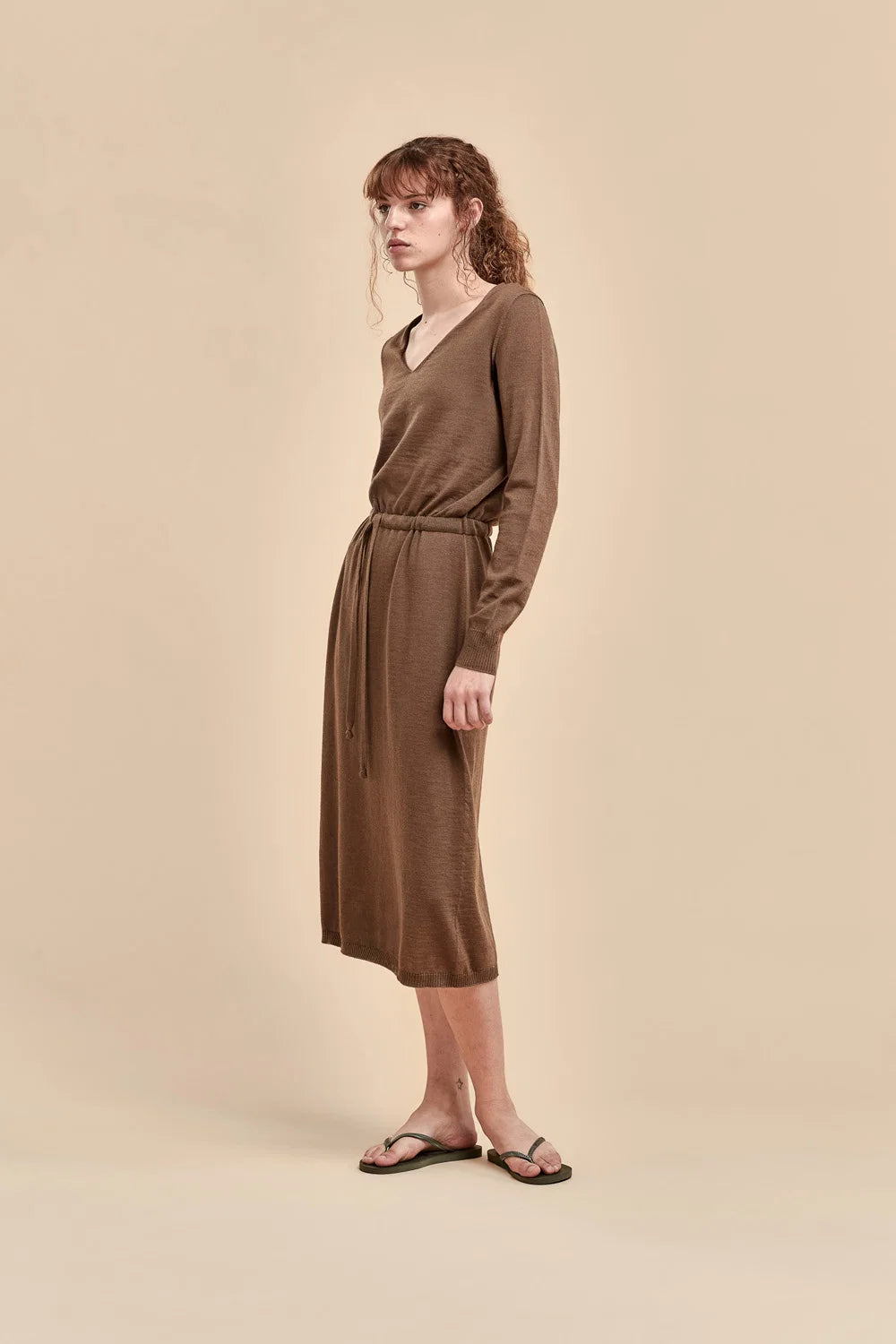 Merino V Neck Slouchy Dress | Truffle