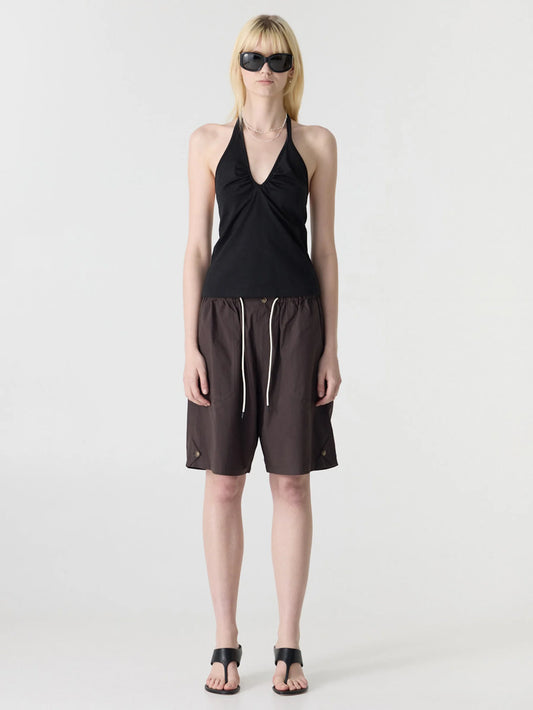 Crushed Cotton Workwear Short | Chocolate Brown
