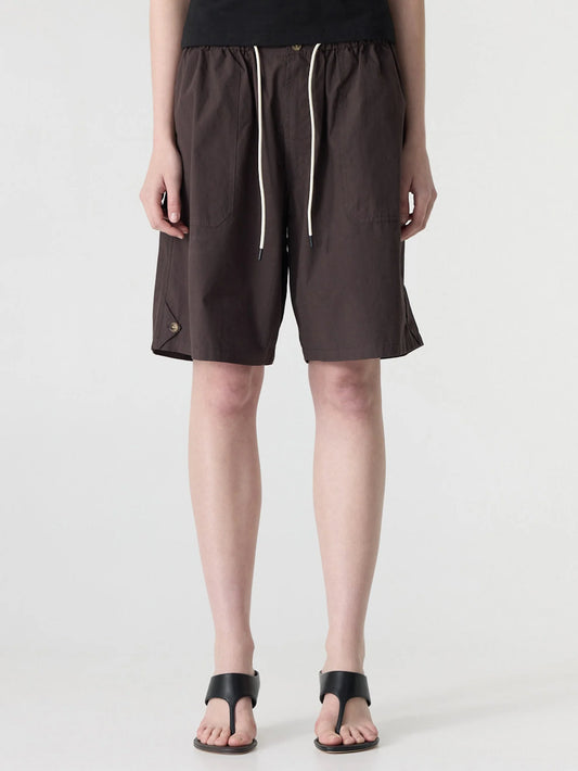 Crushed Cotton Workwear Short | Chocolate Brown
