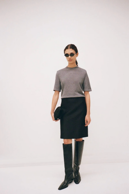 Leona Knit Tshirt | Charcoal Marle