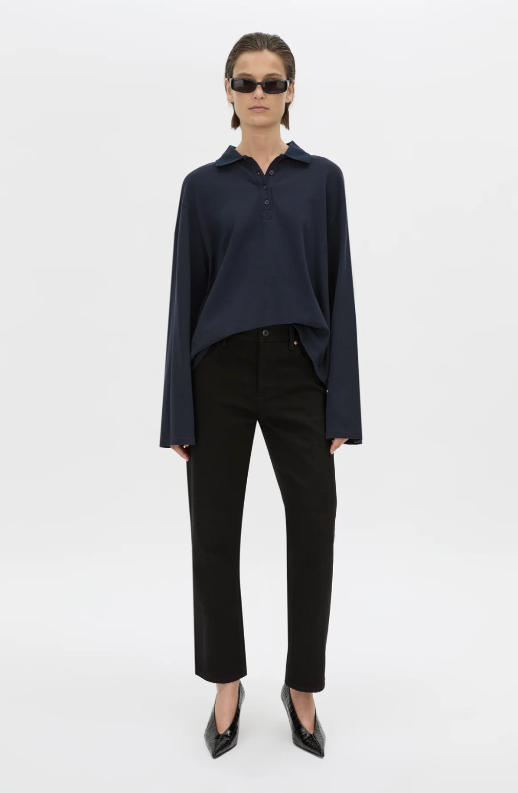 Moreno Long Sleeve Polo Top | Navy