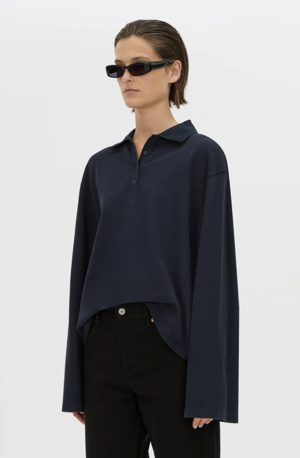Moreno Long Sleeve Polo Top | Navy