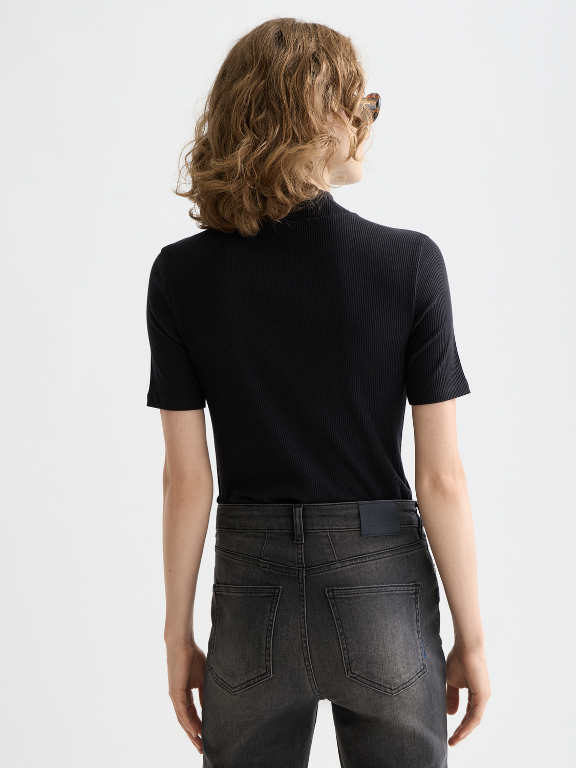 Mock Neck Rib T-Shirt | Black