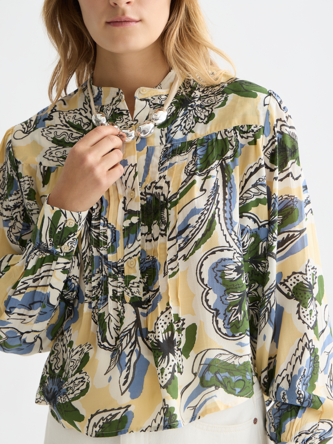 Pin Tuck Long Sleeve Shirt | Lucky Bandana Multi