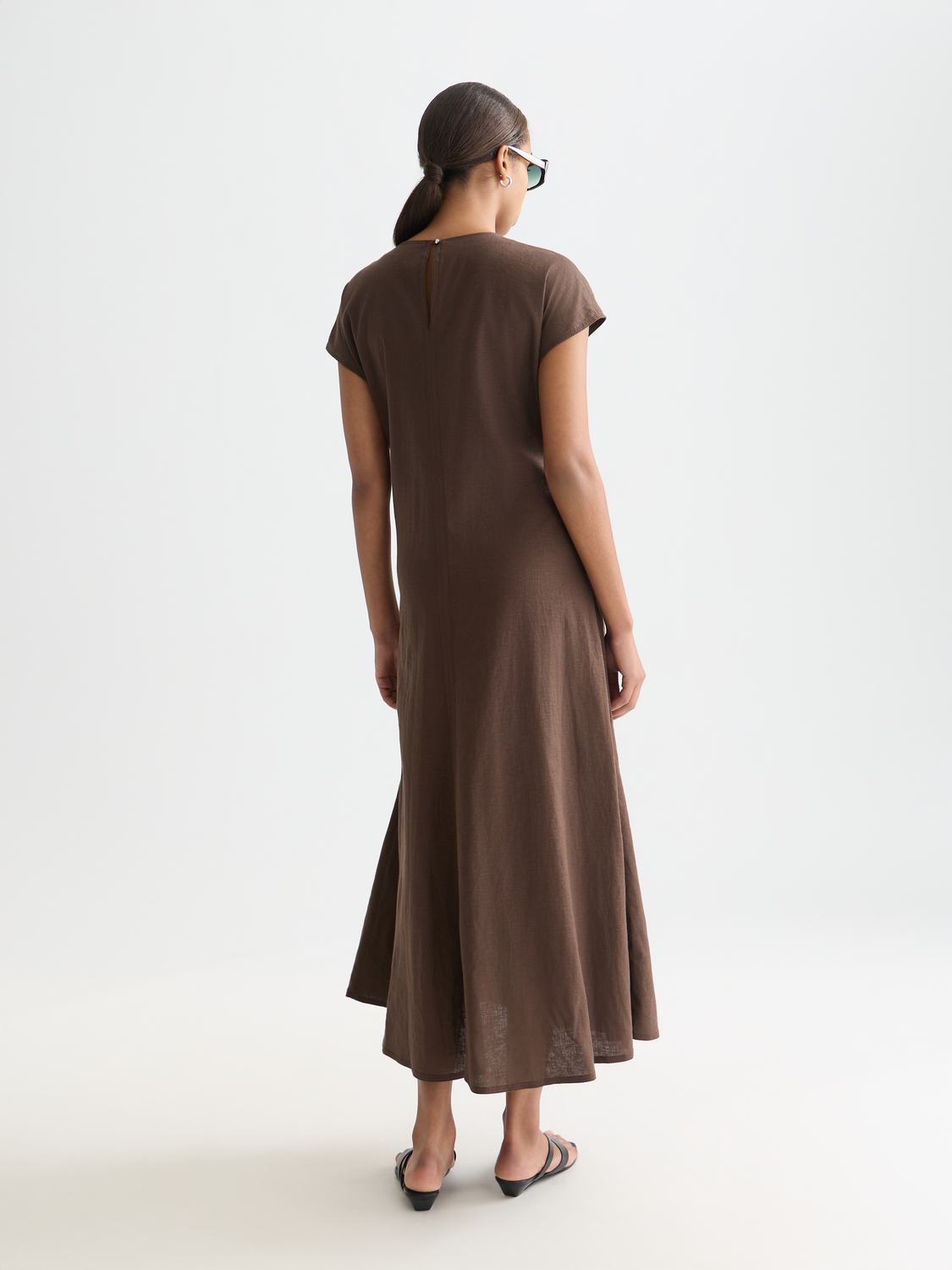 Relaxed Linen Blend Ankle Tie Dress | Hot Fudge