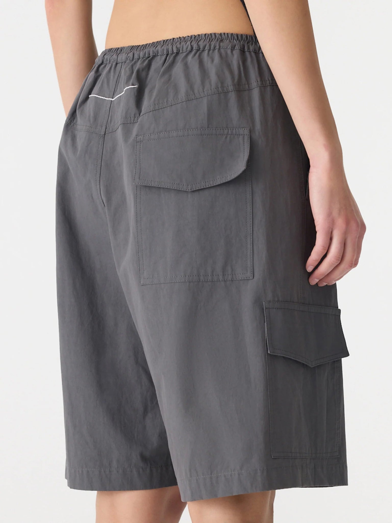 bassike | Crushed Cotton Cargo Short | Washed Black | Palm Boutique