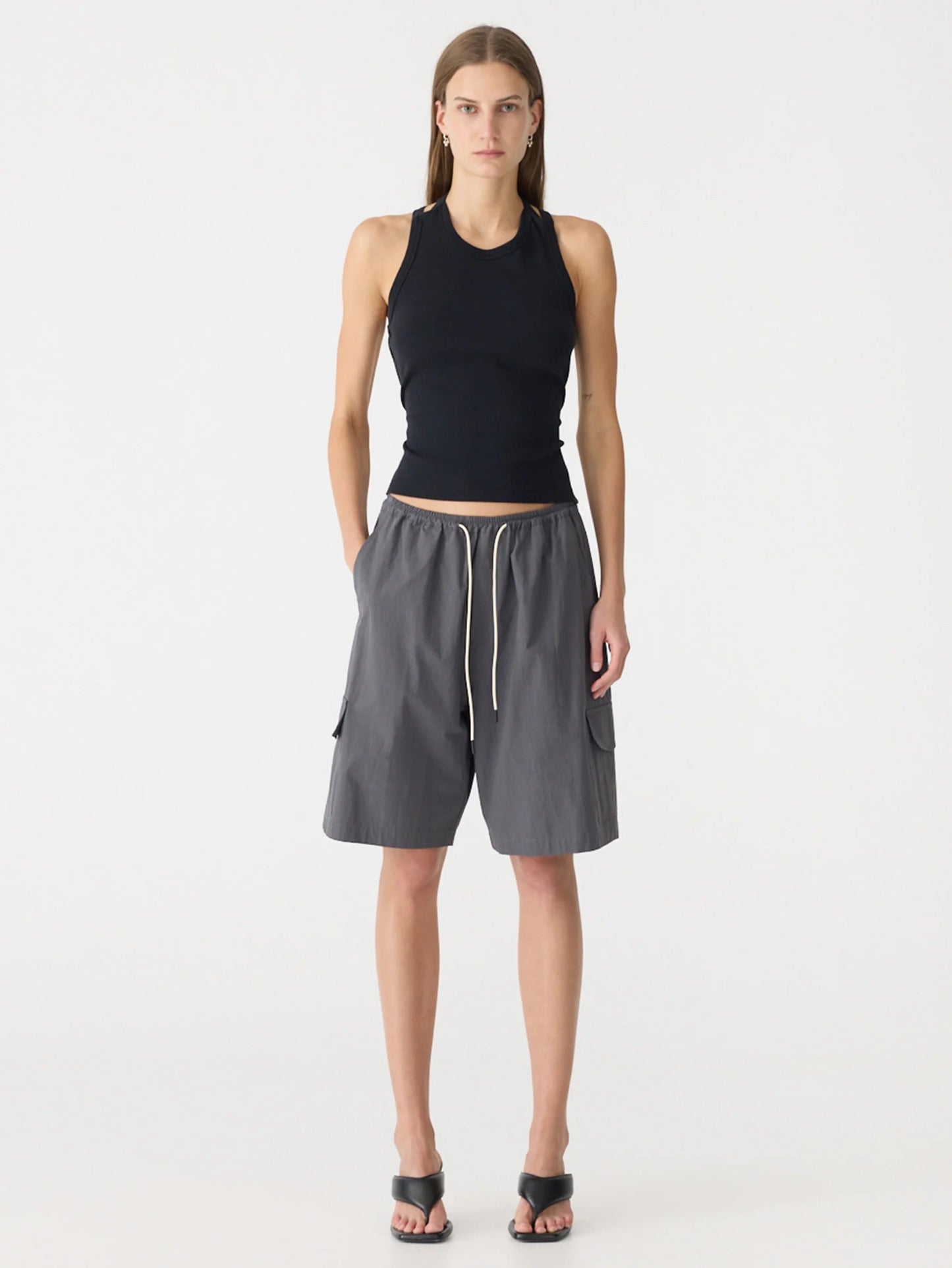 bassike | Crushed Cotton Cargo Short | Washed Black | Palm Boutique