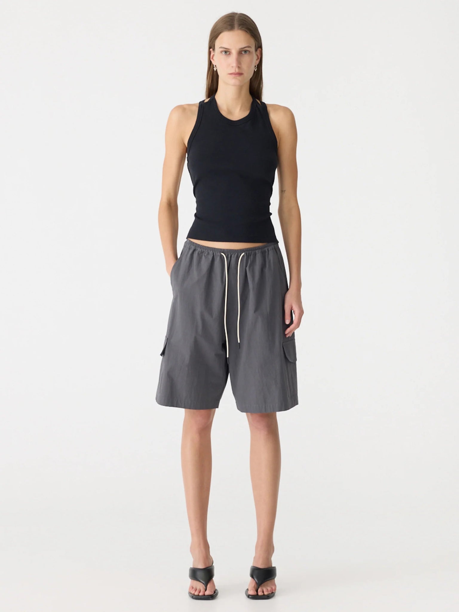 bassike | Crushed Cotton Cargo Short | Washed Black | Palm Boutique