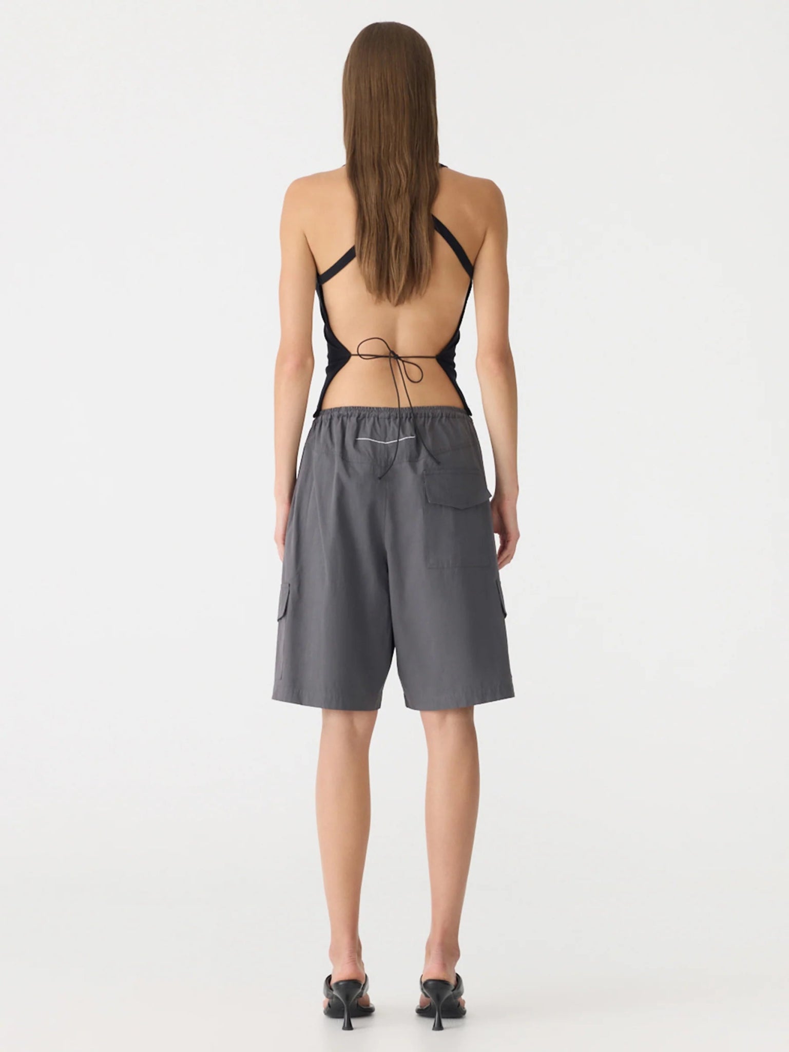 bassike | Crushed Cotton Cargo Short | Washed Black | Palm Boutique