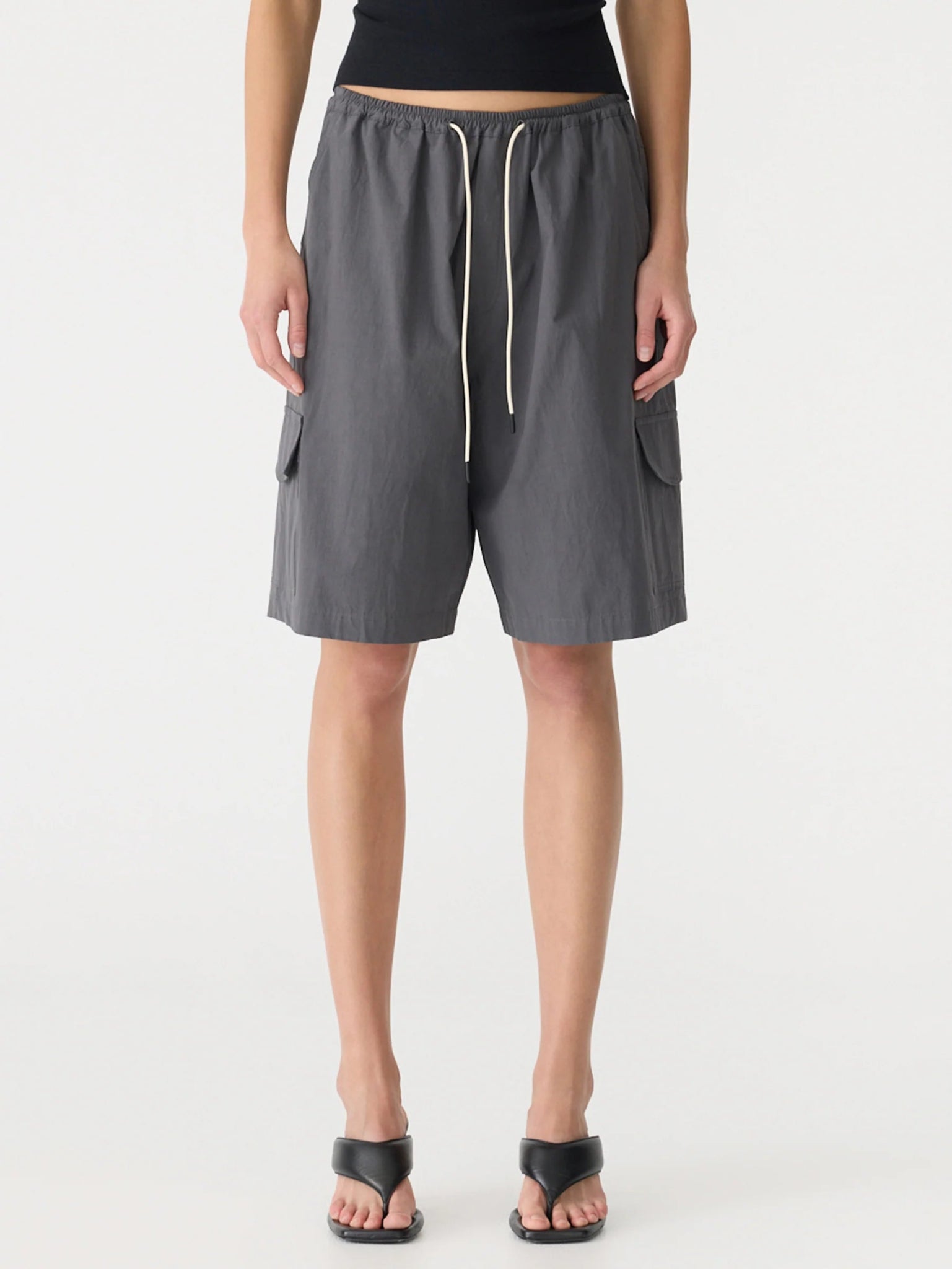 bassike | Crushed Cotton Cargo Short | Washed Black | Palm Boutique