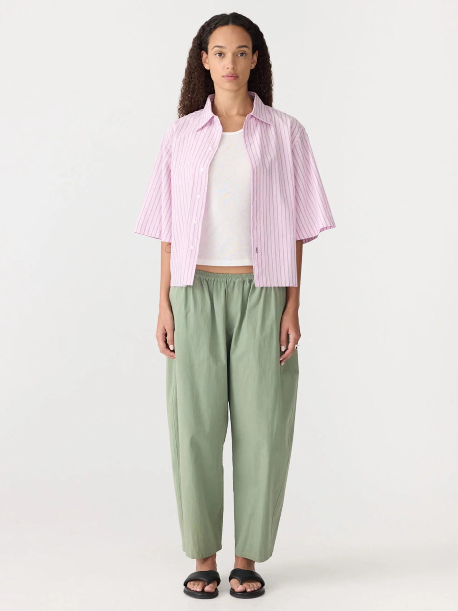bassike | Crushed Cotton Gathered Pant | Dark Sage | Palm Boutique