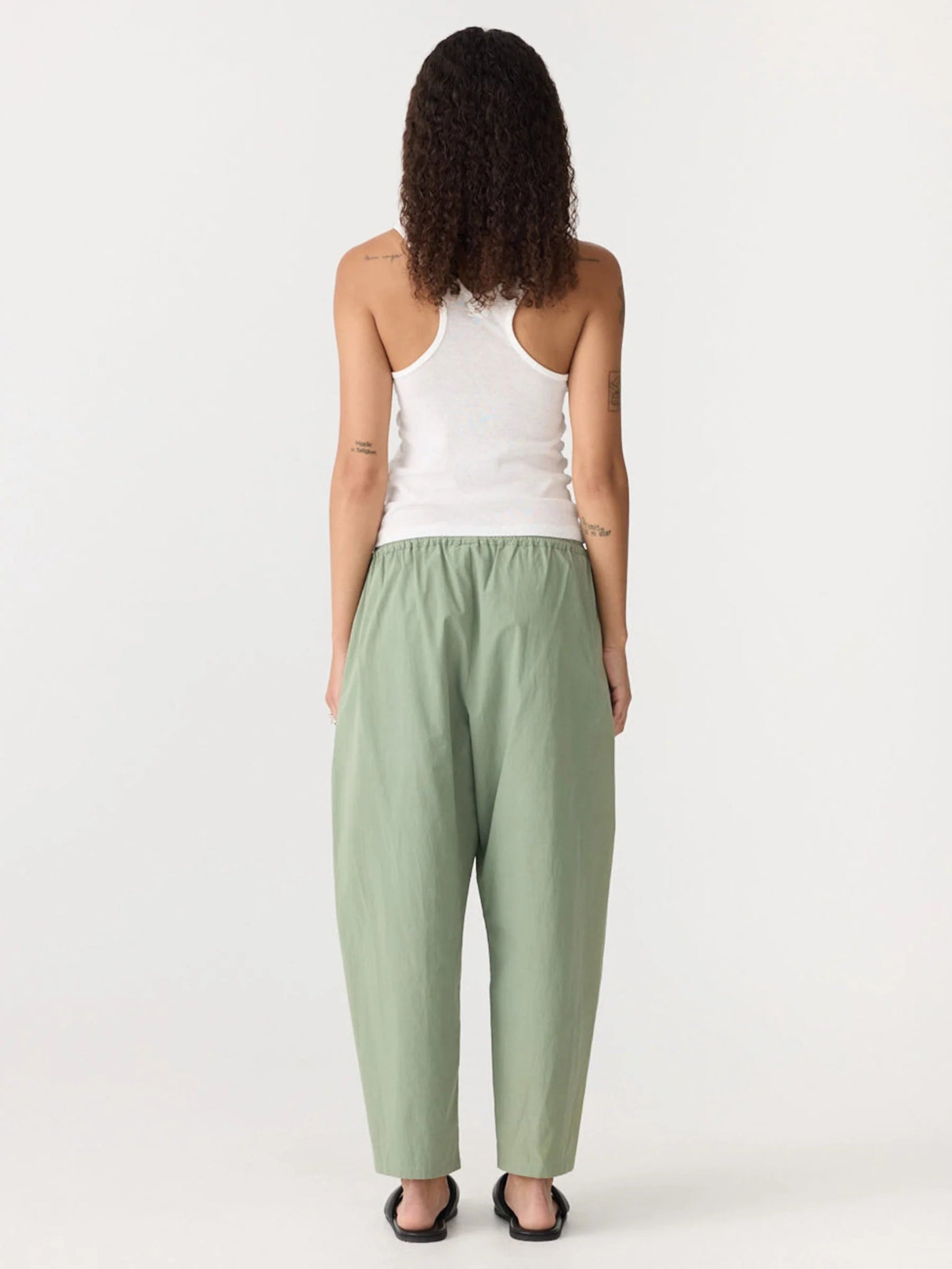 bassike | Crushed Cotton Gathered Pant | Dark Sage | Palm Boutique