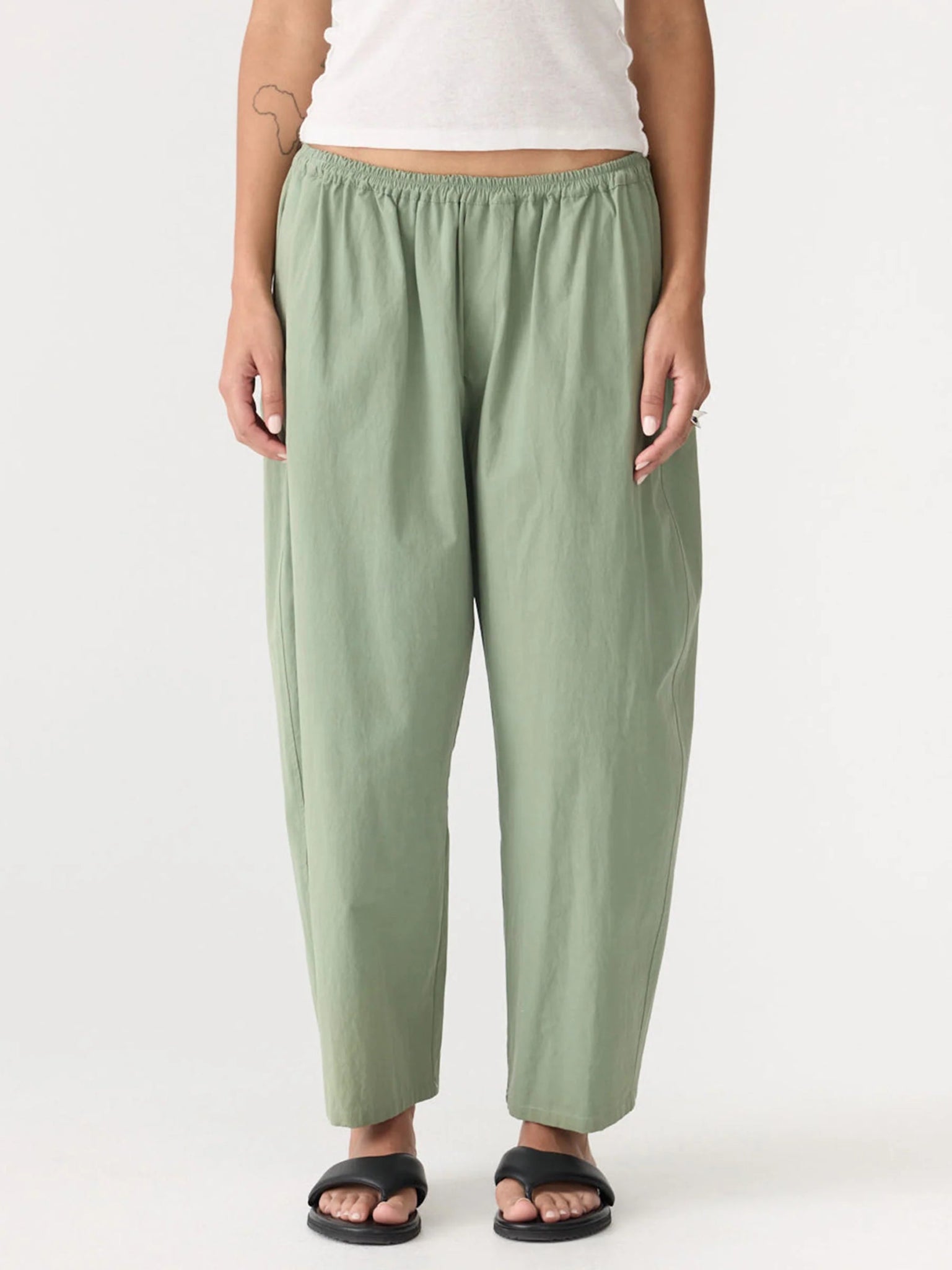 bassike | Crushed Cotton Gathered Pant | Dark Sage | Palm Boutique