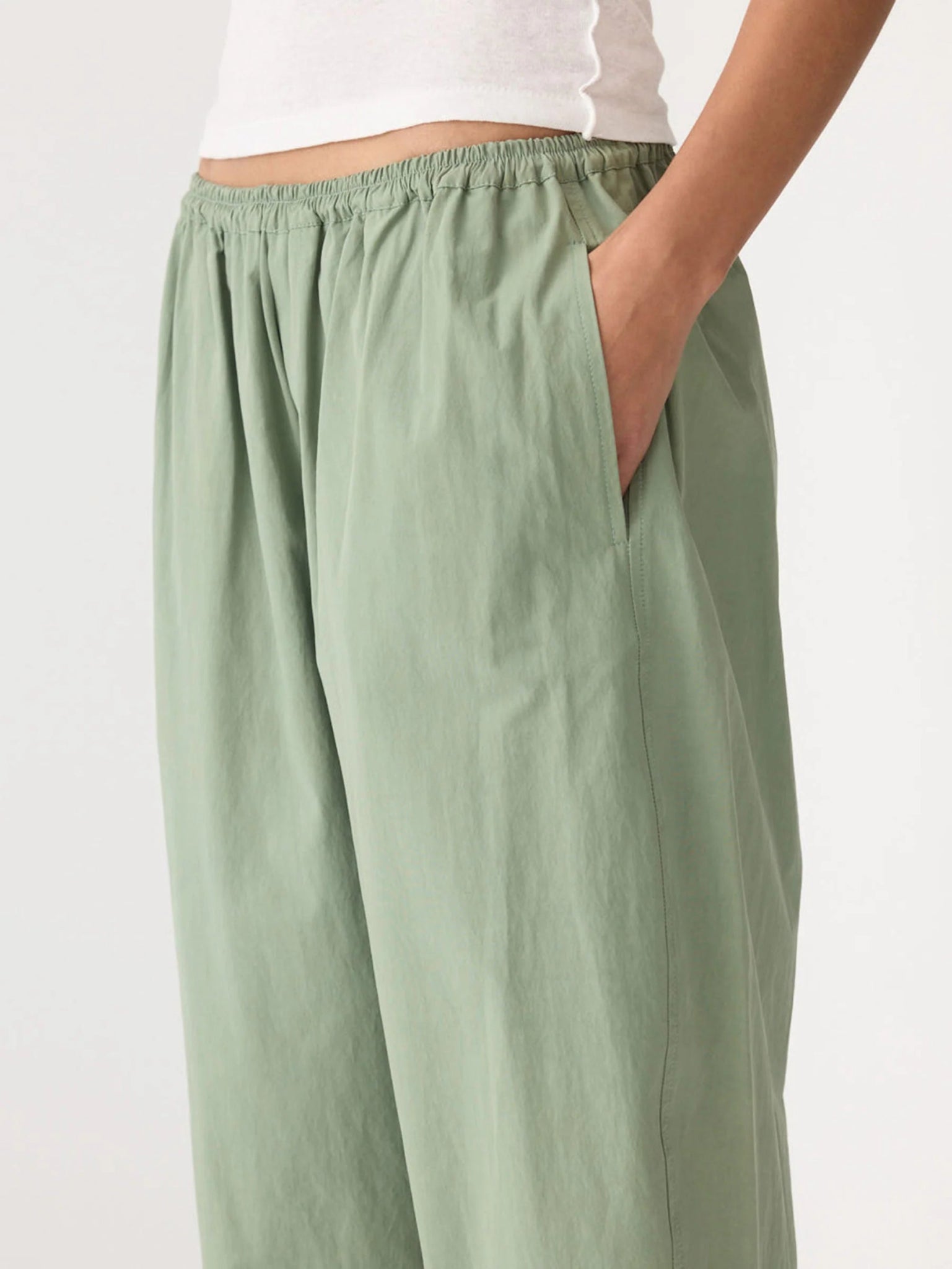 bassike | Crushed Cotton Gathered Pant | Dark Sage | Palm Boutique
