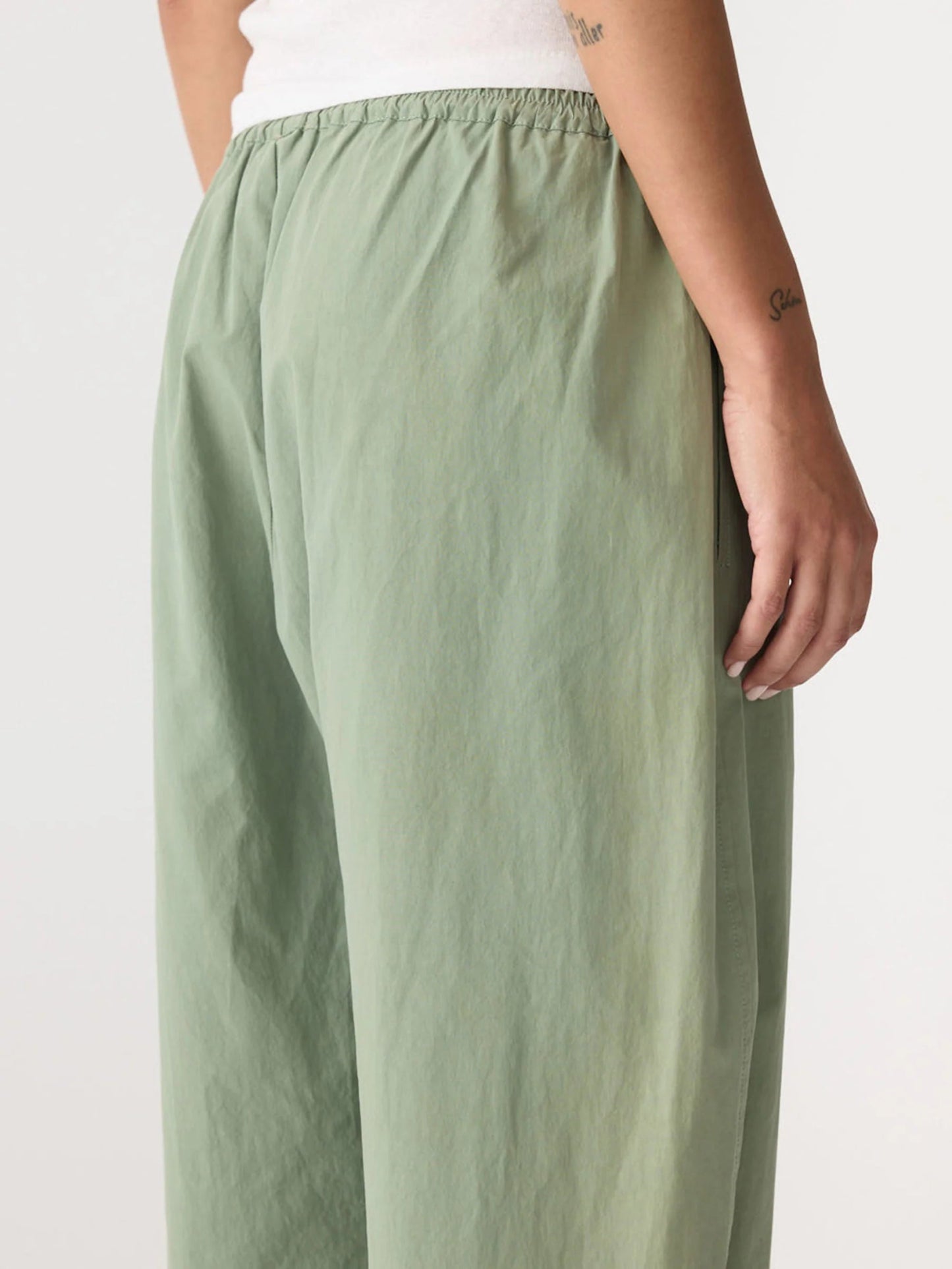 bassike | Crushed Cotton Gathered Pant | Dark Sage | Palm Boutique
