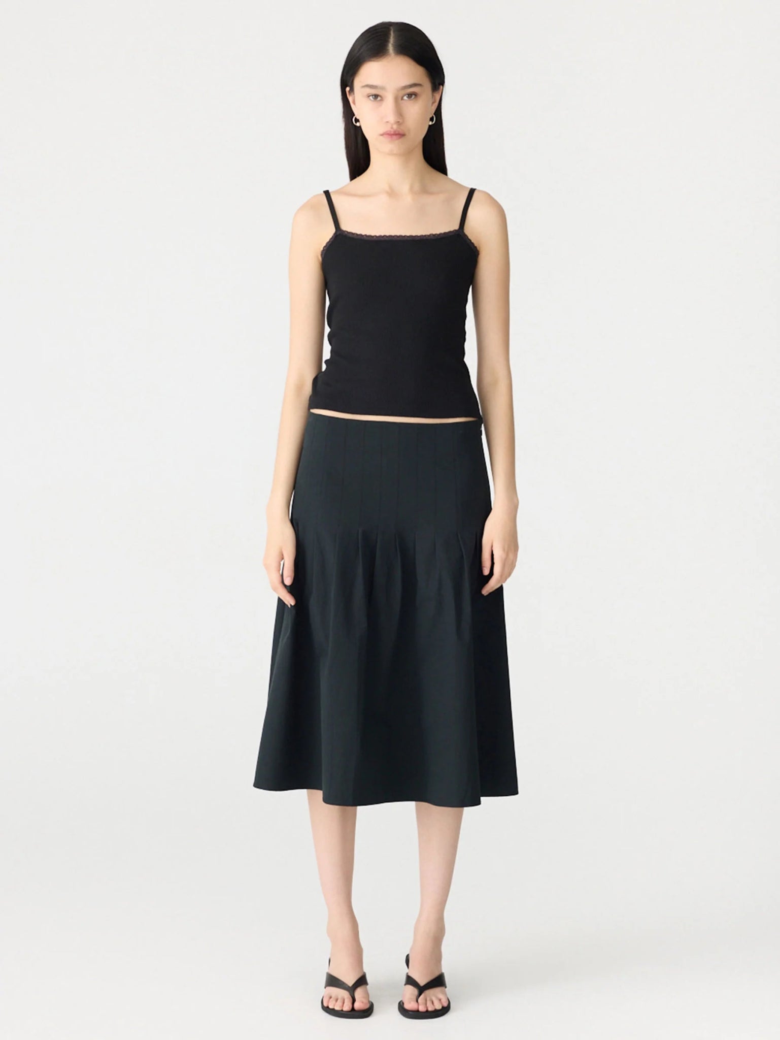 bassike | Crushed Cotton Pleated Skirt | Black | Palm Boutique