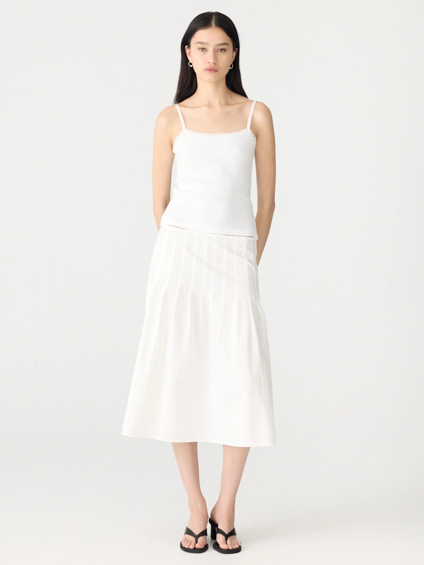 bassike | Crushed Cotton Pleated Skirt | White | Palm Boutique