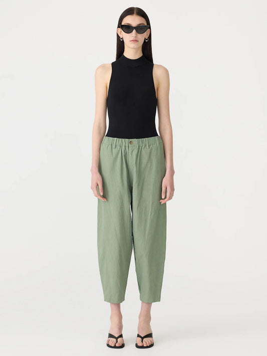 bassike | Crushed Cotton Summer Pant | Dark Sage | Palm Boutique
